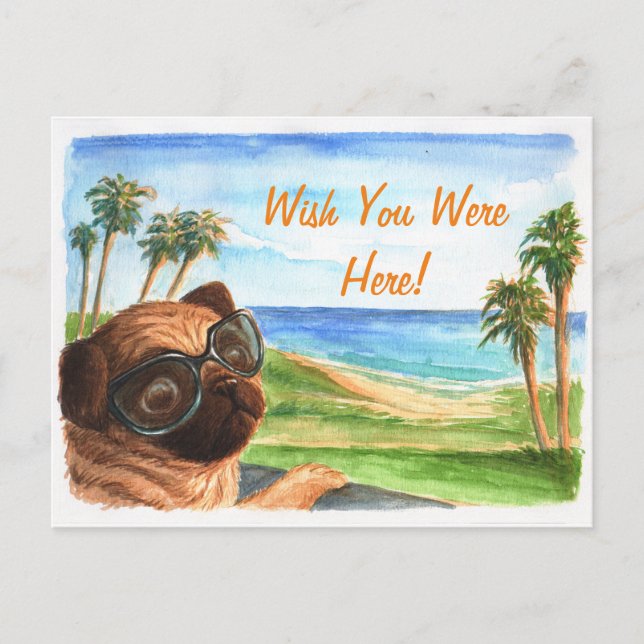 Wish you were here pug postkarte (Vorderseite)