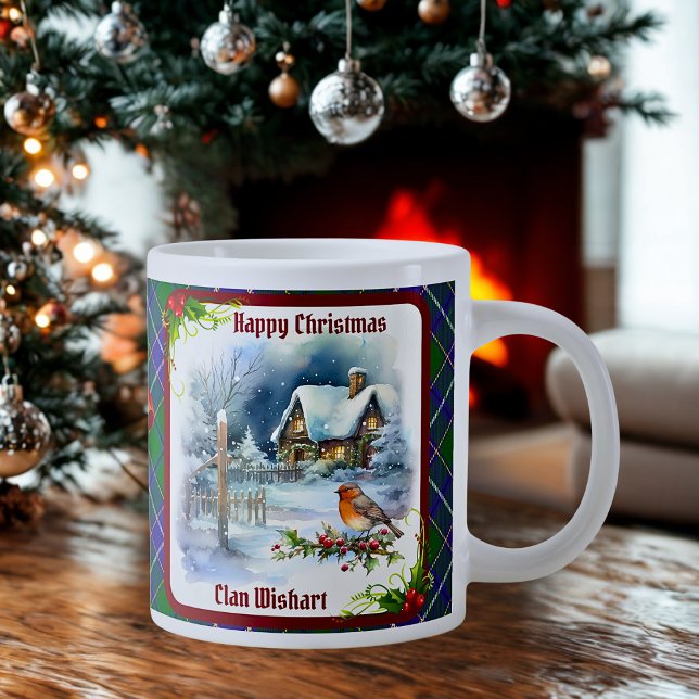 Wishart Tartan & Robin Christmas Personalized Jumbo-Tasse (Von Creator hochgeladen)