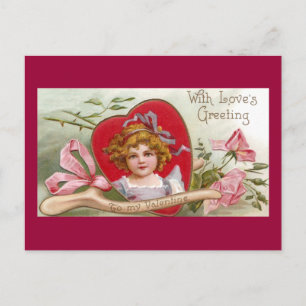 Wishbone, Rosen und MädchenVintager Valentine Feiertagspostkarte