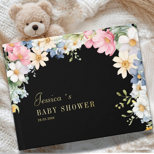Wishes for Baby! Wildflower, Baby Shower Gästebuch (Wishes for Baby! Wildflower, Custom Baby Shower Foil Guest Book.)