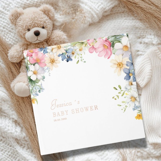 Wishes for Baby! Wildflower, Baby Shower Gästebuch (Wishes for Baby! Wildflower, Custom Baby Shower Foil Guest Book.)