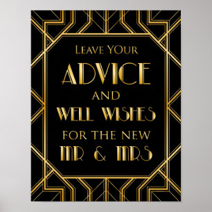 Wishes for Mr & Mrs Wedding Sign   Gatsby Art Deco Poster