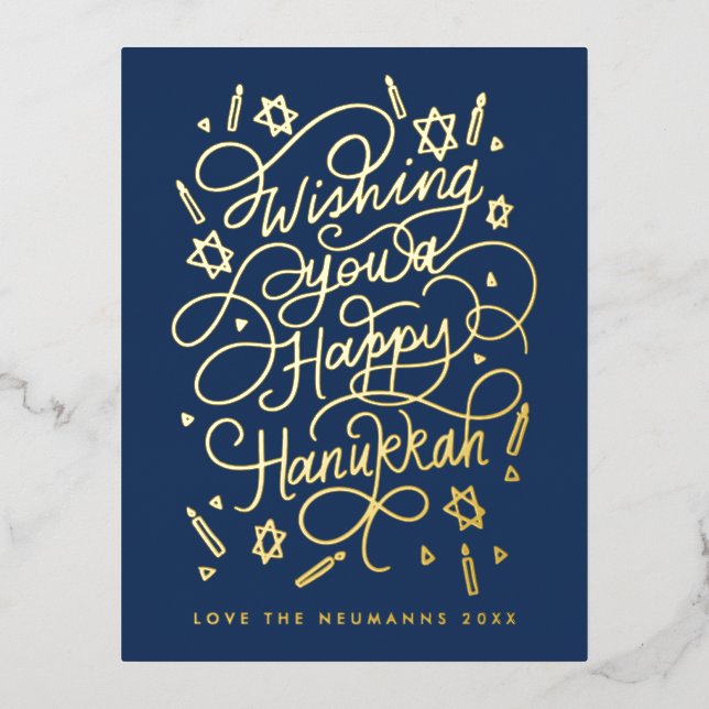 Wishing you a happy hanukkah handlettering folien feiertagspostkarte (Vorderseite)