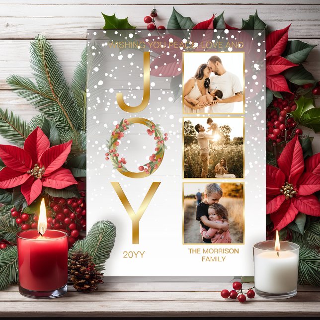 Wishing You Peace Love and Joy 3 Photo Christmas Acryleinladungen ("Wishing You Peace, Love and Joy" Christmas Holiday Three-Photo Family | Business Acrylic Card)