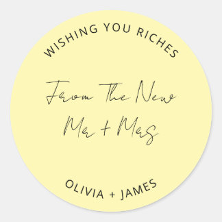 Wishing You Riches From The New Mr Mrs Wedding Bag Runder Aufkleber