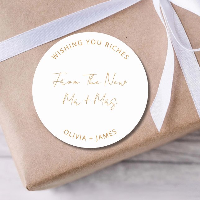 Wishing You Riches From The New Mr Mrs Wedding Bag Runder Aufkleber (Von Creator hochgeladen)
