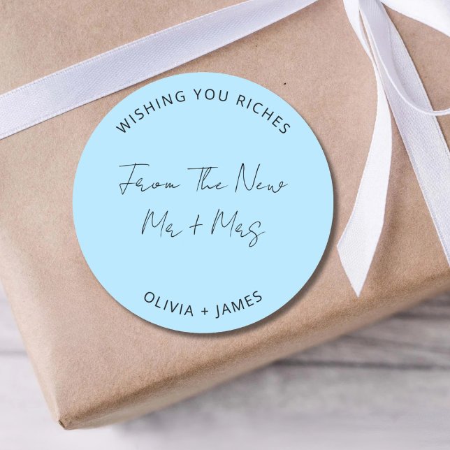 Wishing You Riches From The New Mr Mrs Wedding Bag Runder Aufkleber (Von Creator hochgeladen)