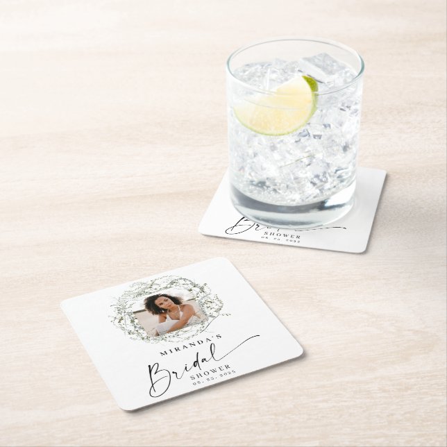 Wisps of Eukalyptus Greenery Foto Brautparty Rechteckiger Pappuntersetzer (Vor Ort)