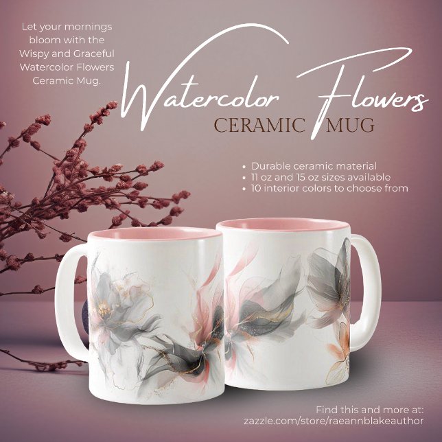 Wispy and Graceful Watercolor Blume Keramik Tasse (Von Creator hochgeladen)