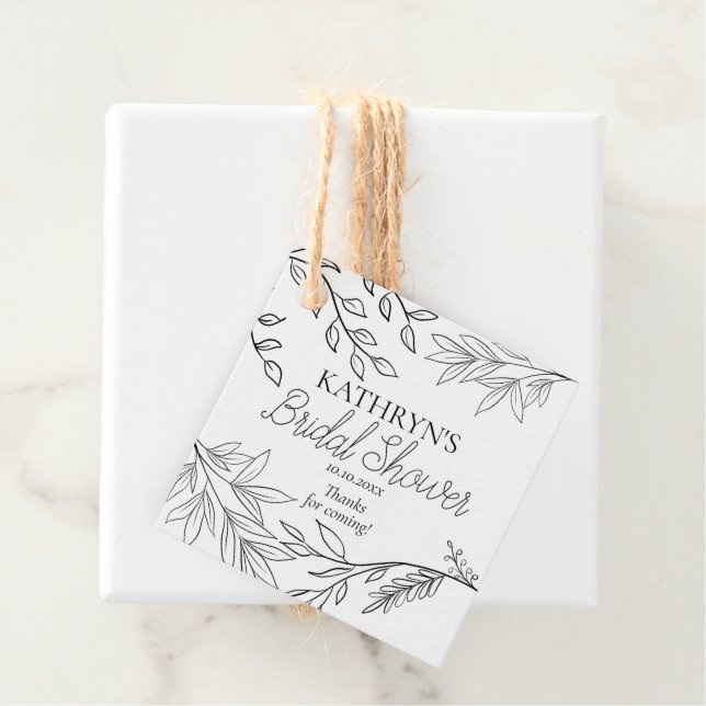 Wispy Black Floral Konturen auf Kraft Brautparty Geschenkanhänger (Beispiel)