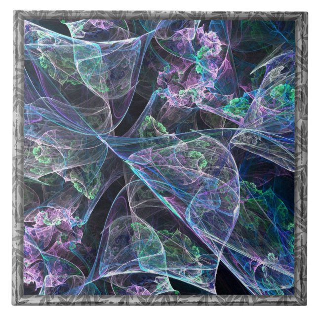 Wispy mehrfarbiges Fraktal Fliese (Vorderseite)
