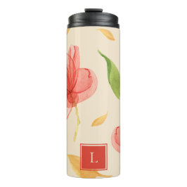 Wispy Red Floral Monogram Thermal Tumbler Thermosbecher