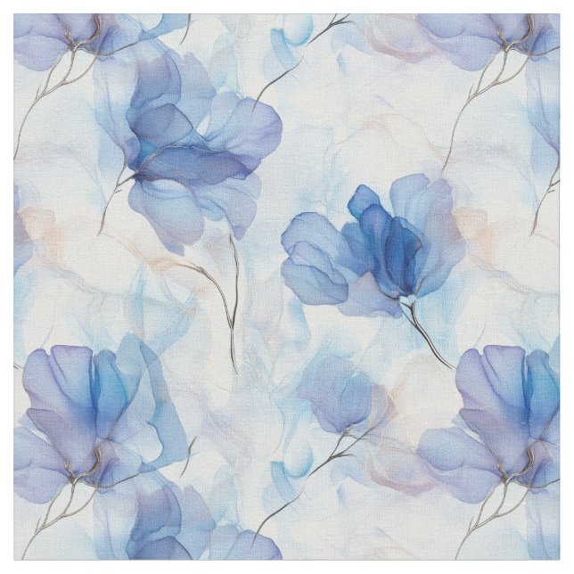 Wispy Translucent Blue Blumen Fabric Stoff (Nahaufnahme)