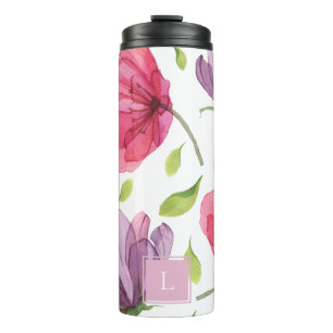 Wispy Violet Floral Monogram Thermal Tumbler Thermosbecher