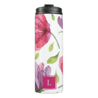 Wispy Violet Floral Monogram Thermal Tumbler