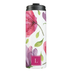 Wispy Violet Floral Monogram Thermal Tumbler Thermosbecher