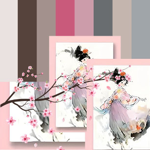 Wispy Watercolor Dancing Japanese Girl Postcard Postkarte