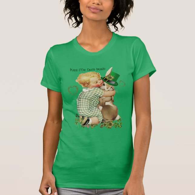 WISS MIR, ICH BIN IRISH/BABY, RABBIT MIT LEPRECHAU T-Shirt (Vorderseite)