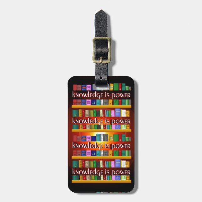 Wissen ist Power Bookscase Gepäckanhänger (Vorderseite vertikal)