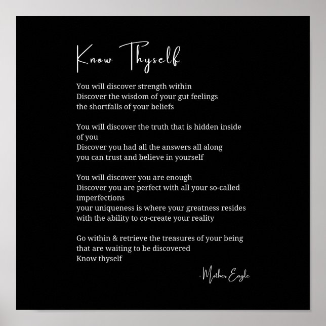 Wissen Sie sich selbst inspirierendes Gedicht Post Poster (Vorne)