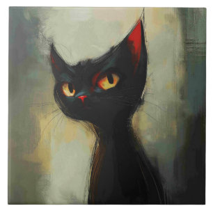 Wissende Schwarze Ninja-Katze Fliese
