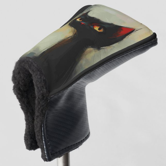 Wissende Schwarze Ninja-Katze Golf Headcover (3/4 Vorderseite)