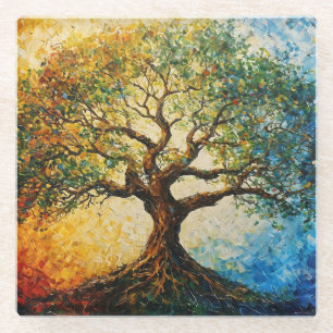 Wissensbaum - Ölgemälde Glasuntersetzer