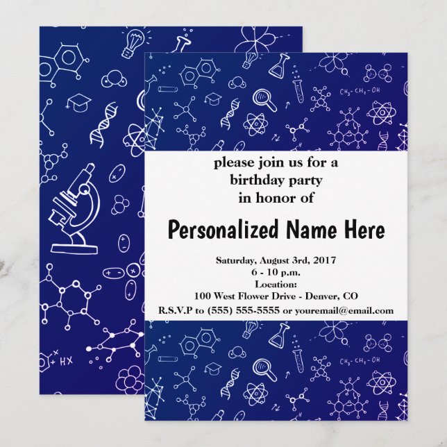 Wissenschaft / Chemie Zeichnend Muster Einladung (Vorne/Hinten)