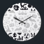 Wissenschaft für das Wissenschaftler-Muster Große Wanduhr<br><div class="desc">Wissenschaft,  Wissenschaftler,  Chemie,  Nerd,  Labor,  schwarz und weiß,  nerdy,  Muster,  für Studenten,  wütend Wissenschaftler,  Cartoon,  Grafik,  einfach,  mutig,  Lösung,  Reaktion,  Mikroskop,  medizinisch,  Biologie,  Physik,  DNA,  Gene,  Zellen,  Universum,  Theorie,  Hypothese,  Entdeckung,  Geek,  Labrador,  Universität,  verrückt Wissenschaftler,  sagan,  Frage,  Kennzeichen,  Einstein,  Experiment,  Gehirn,  Schule,  Universität,  nerdy Kinder</div>