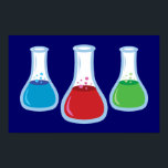 Wissenschaft Poster<br><div class="desc">Diese lustige Science-Illustration zeigt drei farbige Cartoon-Erlenmeyer-Flaschen mit roten, blauen und grünen Blasen-Flüssigkeiten in ihnen! Dieses Chemiedesign ist das ideale Geschenk für einen Naturwissenschaftslehrer (natürlich besonders Chemielehrer), einen Wissenschaftler oder einen Chemiker, aber auch als phantastisches Gamer-Design (magische Heiltöpfe und Flaschen für jeden?).</div>