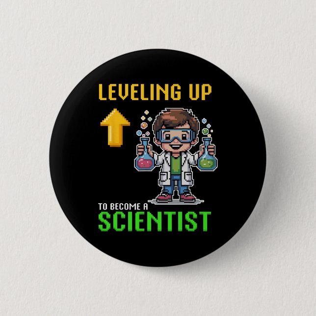 Wissenschaftler-KK für Schüler-Funny-Gamer-Junge Button (Vorderseite)