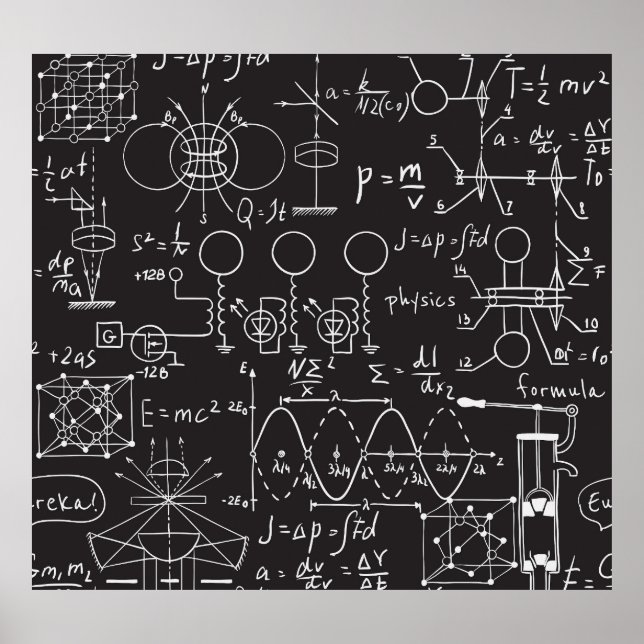 Wissenschaftliche Formeln: Chalkboard-Berechnungsm Poster (Vorne)