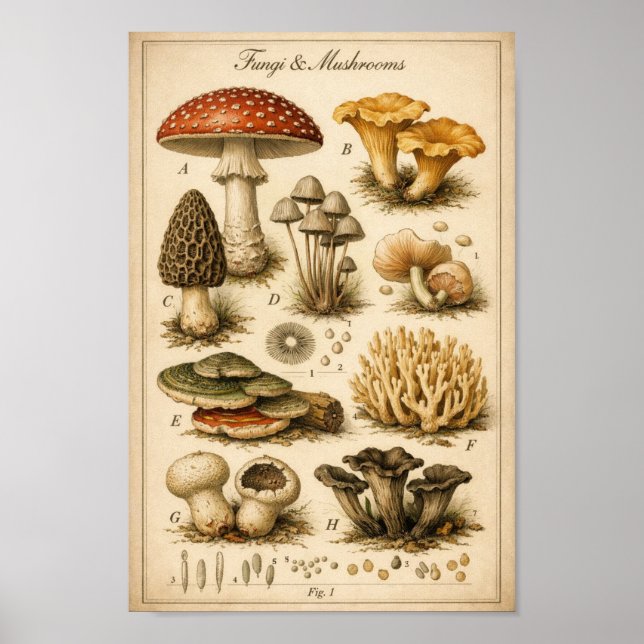 Wissenschaftliche Illustration von Vintage-Pilzen Poster (Vorne)