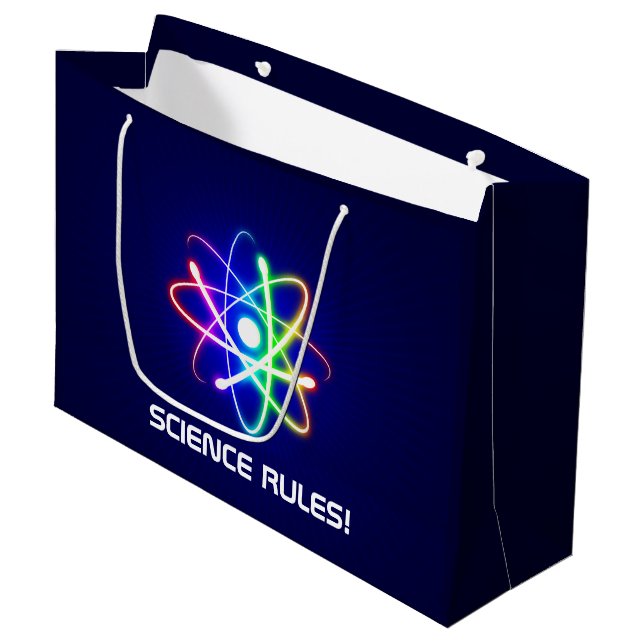 WISSENSCHAFTLICHE REGELN! Atom Große Geschenktüte (Vorderseite Schrägansicht)