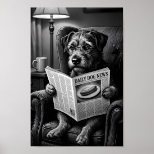 Wissenschaftlicher Terrier liest Papierposter Poster