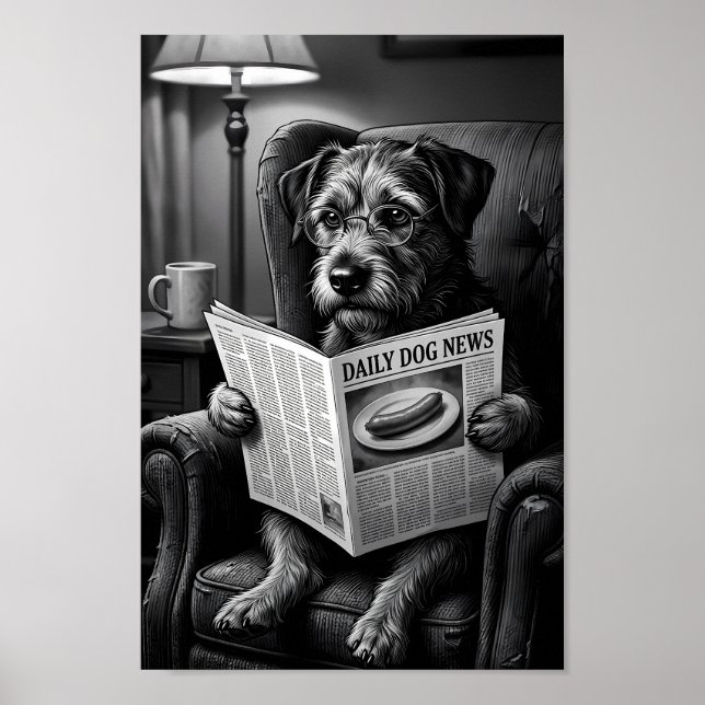 Wissenschaftlicher Terrier liest Papierposter Poster (Vorne)