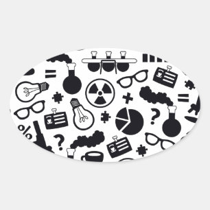 Wissenschafts-Musterschwarzes auf Weiß Ovaler Aufkleber
