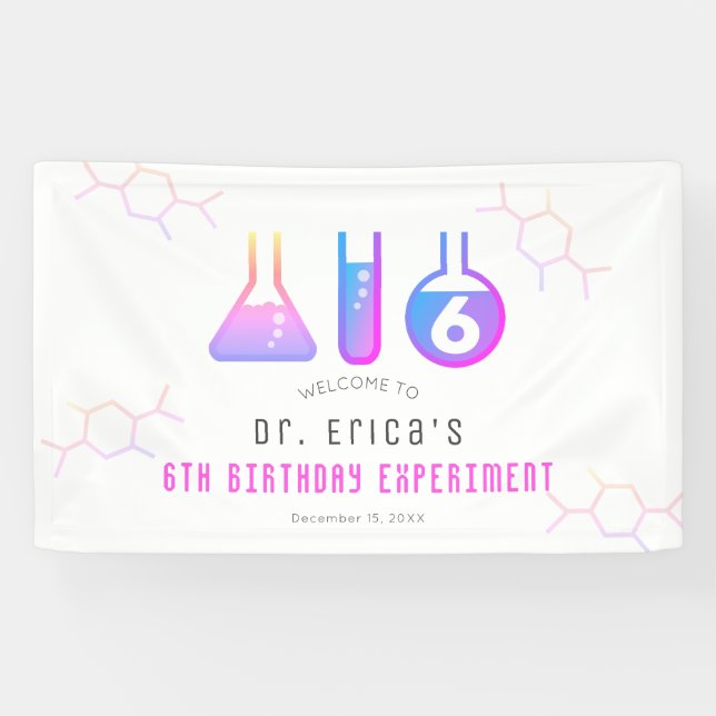 Wissenschaftsexperiment Neon Pink Girl Geburtstag  Banner (Horizontal)