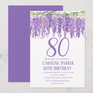 Wisteria 80. Geburtstag Lila Blumenviolett Einladung