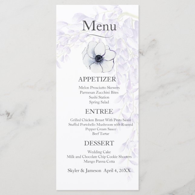 Wisteria Blooms Wedding Menu Menükarte (Vorderseite)