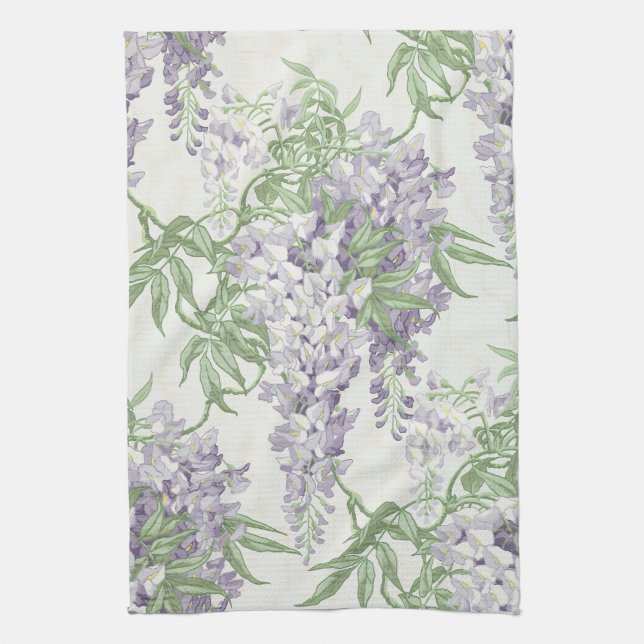 Wisteria Blossom Light Blue und Lavender Patterns Geschirrtuch (Vertikal)