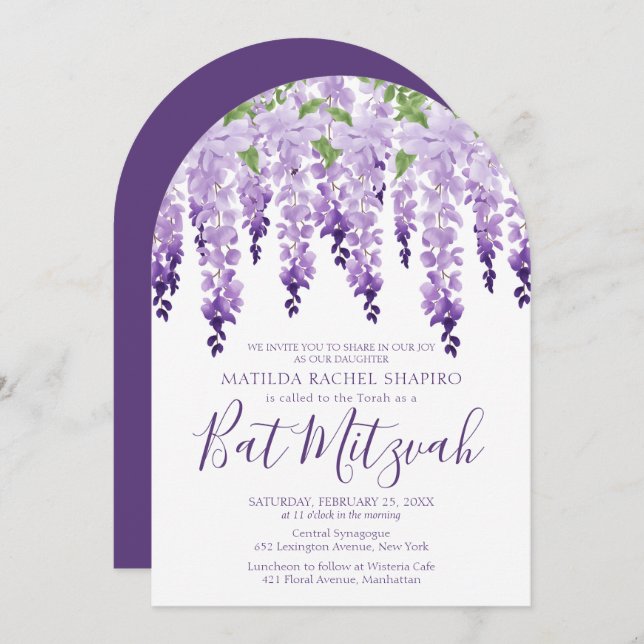 Wisteria Corporate Logo | Bat Mitzvah Einladung (Vorne/Hinten)