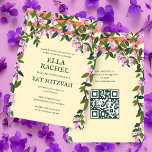 Wisteria Custom B'nai Bat Bar Mitzvah QR Code Einladung<br><div class="desc">Perfekte Karte, um eine Fledermausmitzvah, Bar mitzvah oder andere jüdische Feier anzukündigen! Handgemachte Kunst für Sie! Vollständig anpassbar! Klicken Sie auf "Personalisieren" oben, um den Text zu bearbeiten und Ihren Link zum QR-Code hinzuzufügen. Klicken Sie auf "Bearbeiten mit dem Design-Tool", um die Schriftart, Farben und Platzierungen anzupassen und das Design...</div>