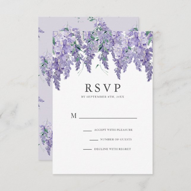 Wisteria Dusty Lila Watercolor Wedding RSVP Card (Vorne/Hinten)