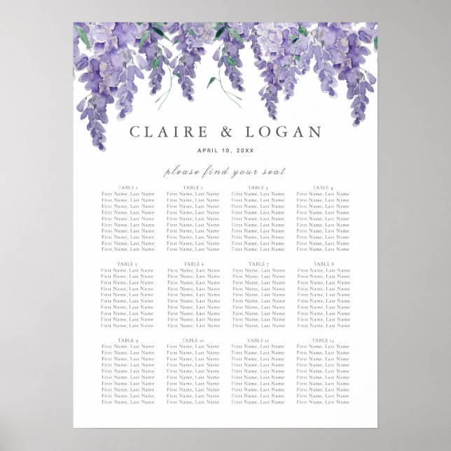 Wisteria Dusty Lila Wedding Seating Chart Poster (Vorne)
