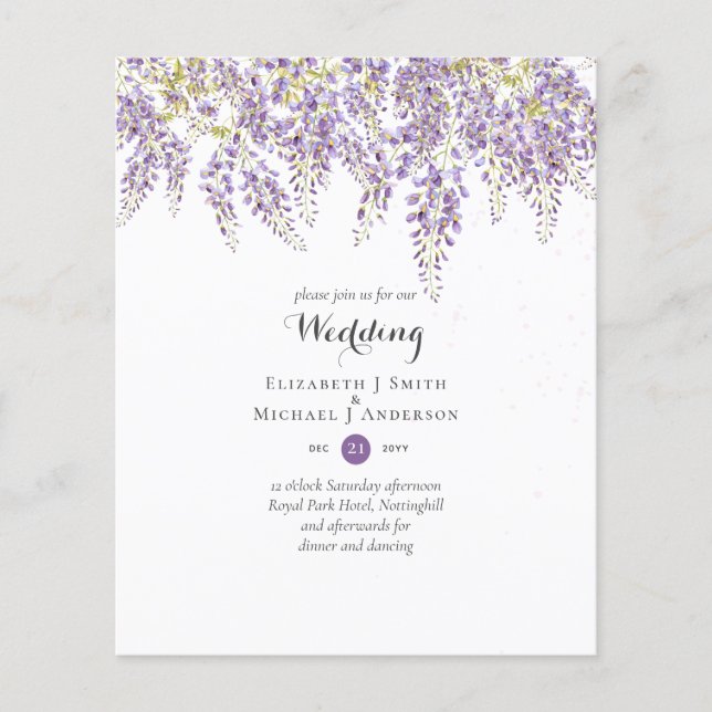 Wisteria Floral Garden Lavender Wedding BUDGET Flyer (Vorne)