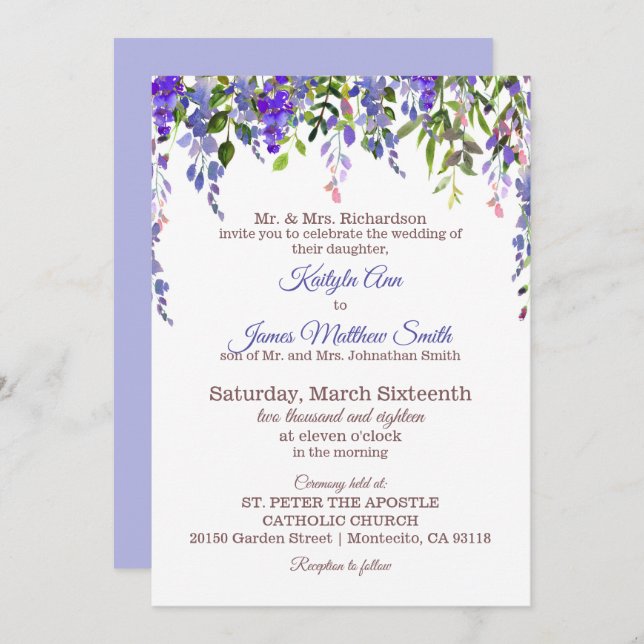 Wisteria Floral Modern Wedding Einladung (Vorne/Hinten)