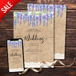 Wisteria Floral Wedding Rustic Kraft Lace Look Einladung