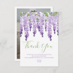 Wisteria Foto | Bat Mitzvah Dankeskarte<br><div class="desc">Dieses Design bietet elegante Aquarellwein-Blume in sanften Lavendel und lila mit grünen Blätter auf weißem Hintergrund mit Ihrem Bat Mitzvah Dankeschön Nachricht unten. Auf der Rückseite fügen Sie Ihr Lieblings-Foto. Anpassen,  indem Sie den Text in den Textfeldern bearbeiten und das Bild hinzufügen. Für Sie entworfen von Evco Studio www.zazzle.com/store/evcostudio</div>