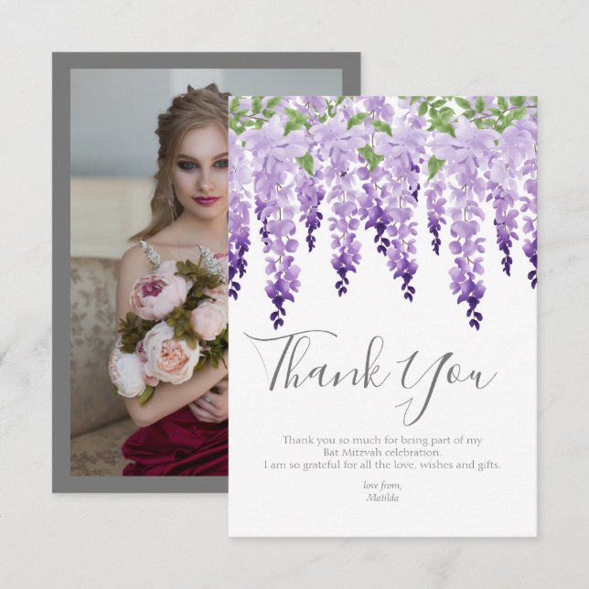 Wisteria Foto | Bat Mitzvah Dankeskarte (Vorne/Hinten)